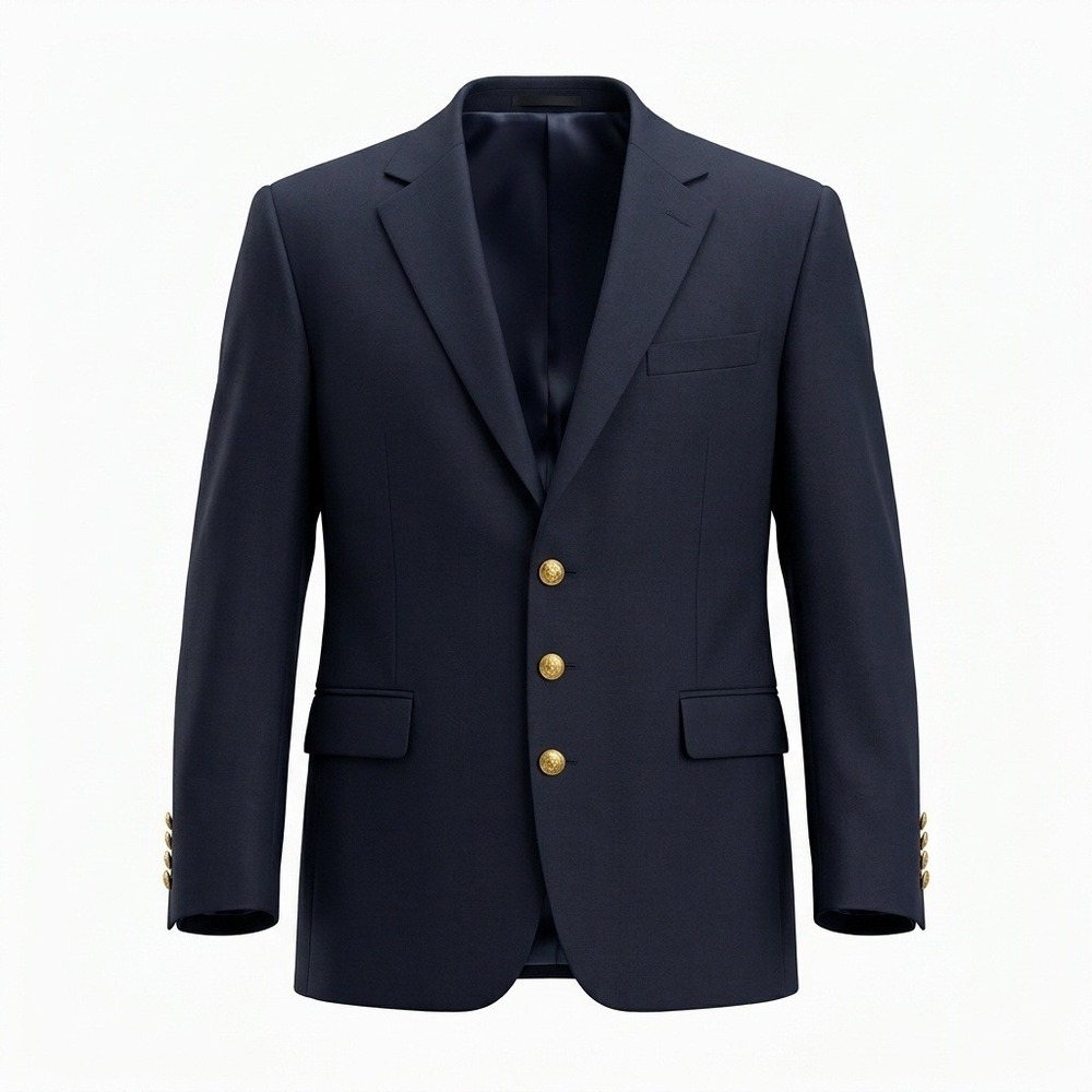 Ralph Lauren Mens Navy Blue Wool 3 Button Gold Crest Blazer Sport Coat 46R